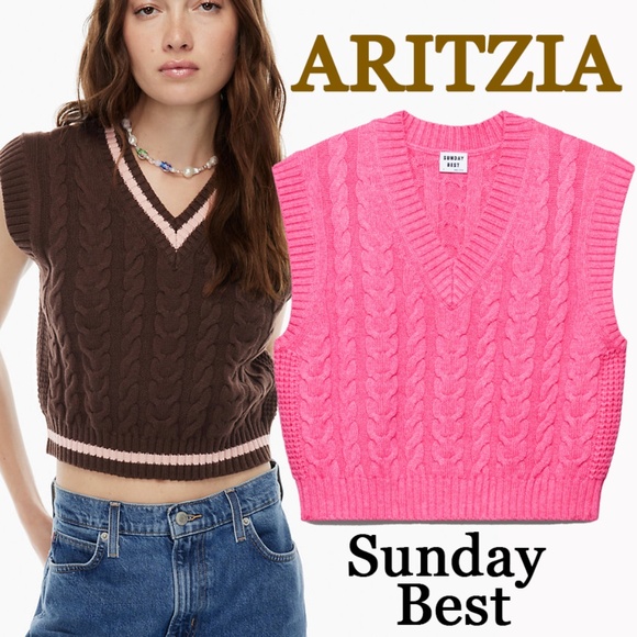 NWT ARITZIA Sunday Best Winston Vest Merino Wool Cotton Sangria Pink 2XS - Picture 1 of 5